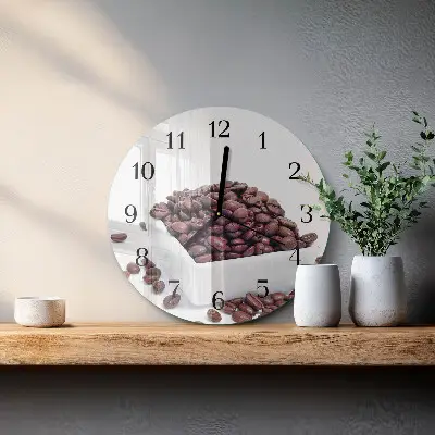 Hodiny na skle kulaté Kávová zrna