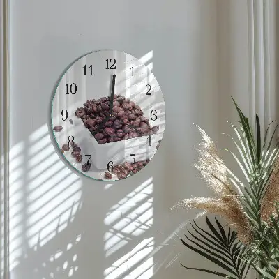 Hodiny na skle kulaté Kávová zrna