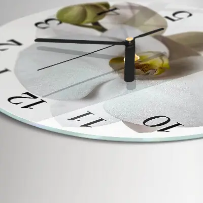 Kulaté skleněné hodiny na stěnu Orchidej