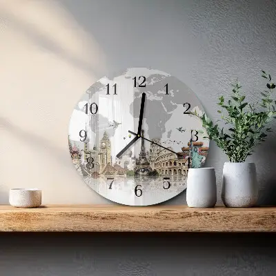 Hodiny s fotkou skleněné kulaté Svět