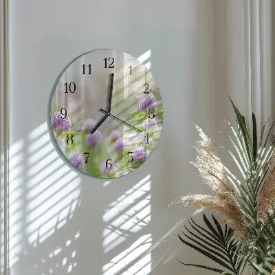 Hodiny s fotkou skleněné kulaté Květiny