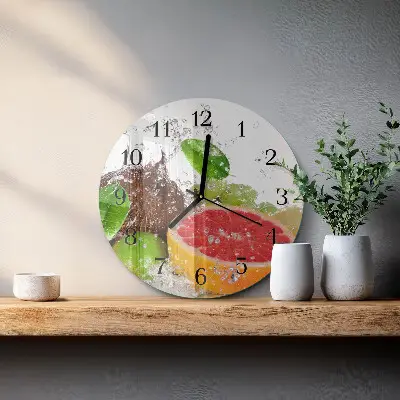 Kulaté skleněné hodiny na stěnu Ovoce