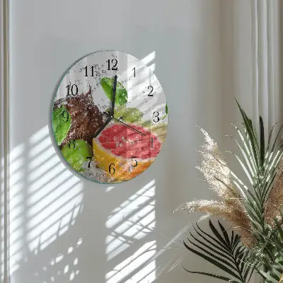 Kulaté skleněné hodiny na stěnu Ovoce