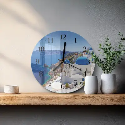 Hodiny na skle kulaté Santorini