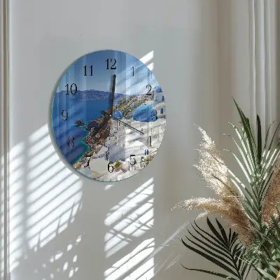 Hodiny na skle kulaté Santorini