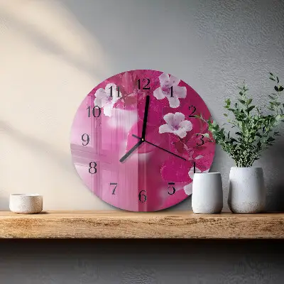 Kulaté skleněné hodiny na stěnu Květiny
