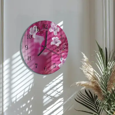 Kulaté skleněné hodiny na stěnu Květiny