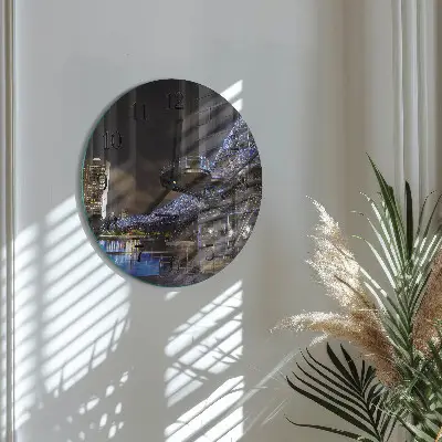Hodiny na skle kulaté Noc