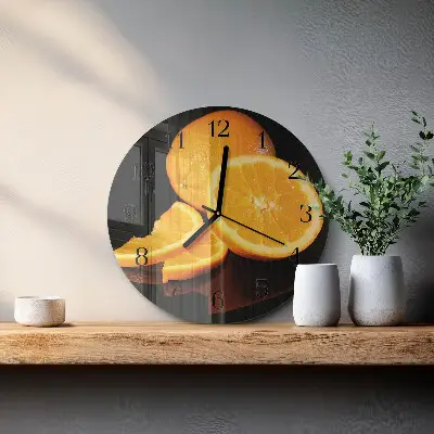Hodiny s fotkou skleněné kulaté Pomeranče