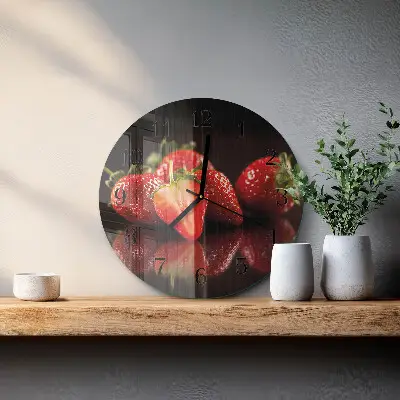 Hodiny s fotkou skleněné kulaté Jahody