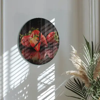 Hodiny s fotkou skleněné kulaté Jahody