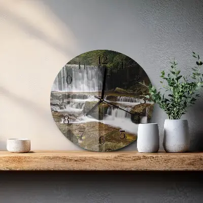 Kulaté skleněné hodiny na zeď Vodopády