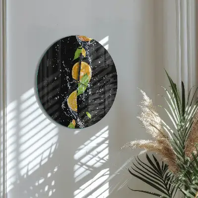 Hodiny na skle kulaté Pomeranče