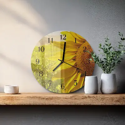 Hodiny s fotkou skleněné kulaté Slunečnice