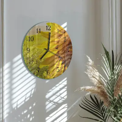 Hodiny s fotkou skleněné kulaté Slunečnice