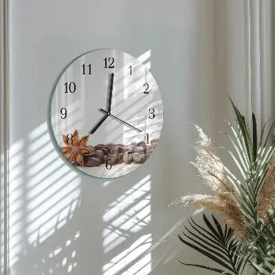 Hodiny na skle kulaté Kávová zrna