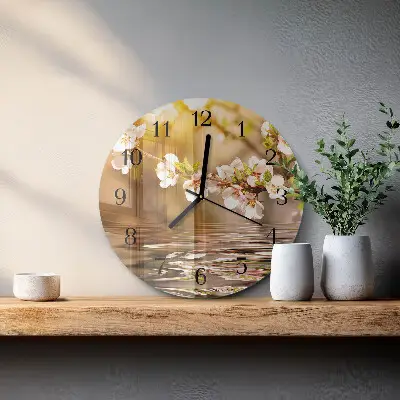 Kulaté skleněné hodiny na stěnu Květiny