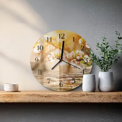 Hodiny s fotkou skleněné kulaté Květiny