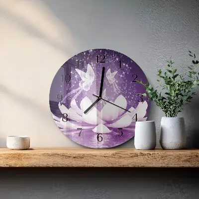 Kulaté skleněné hodiny na zeď Květ