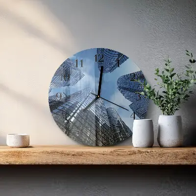 Nástěnné hodiny skleněné kulaté Skleněné budovy