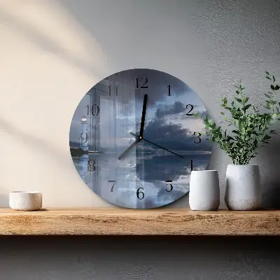 Kulaté skleněné hodiny na zeď Maják