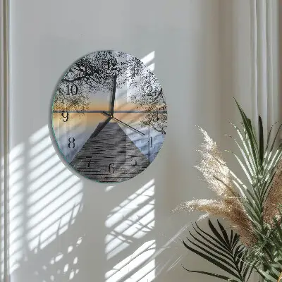 Kulaté skleněné hodiny na zeď Soumrak