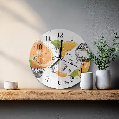 Kulaté skleněné hodiny na stěnu Pomeranče