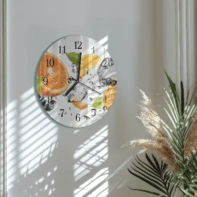 Kulaté skleněné hodiny na stěnu Pomeranče