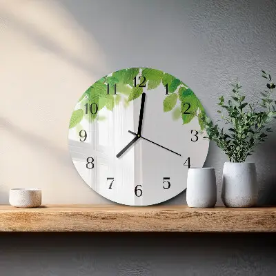 Hodiny s fotkou skleněné kulaté Listy