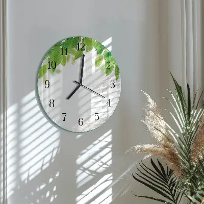 Hodiny s fotkou skleněné kulaté Listy