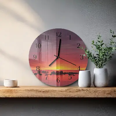 Nástěnné hodiny skleněné kulaté Západ slunce