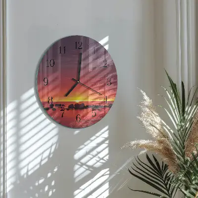 Nástěnné hodiny skleněné kulaté Západ slunce