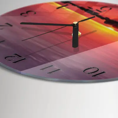Nástěnné hodiny skleněné kulaté Západ slunce