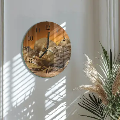 Kulaté skleněné hodiny na zeď Chléb