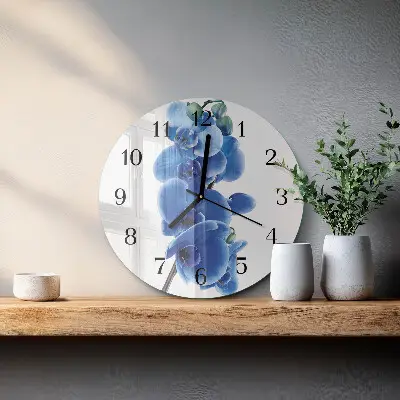Kulaté skleněné hodiny na zeď Orchidej