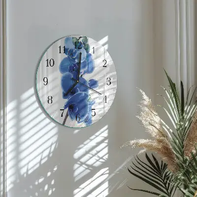 Kulaté skleněné hodiny na zeď Orchidej