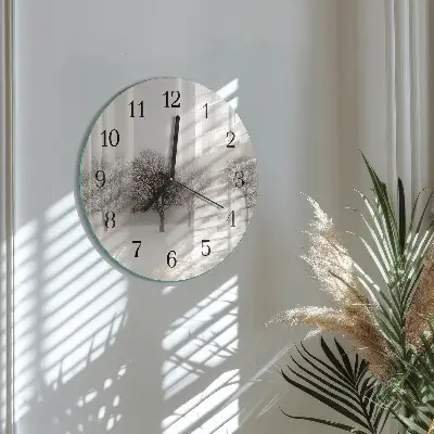 Hodiny s fotkou skleněné kulaté Zima