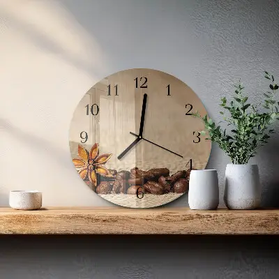 Nástěnné hodiny skleněné kulaté Kávová zrna