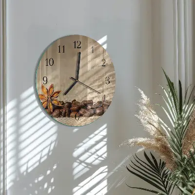 Nástěnné hodiny skleněné kulaté Kávová zrna