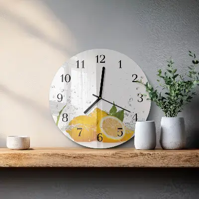 Kulaté skleněné hodiny na zeď Citrony
