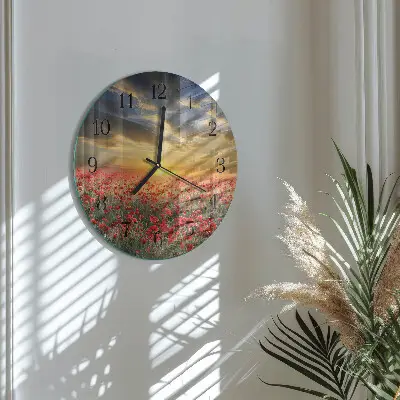 Hodiny na skle kulaté Makové pole