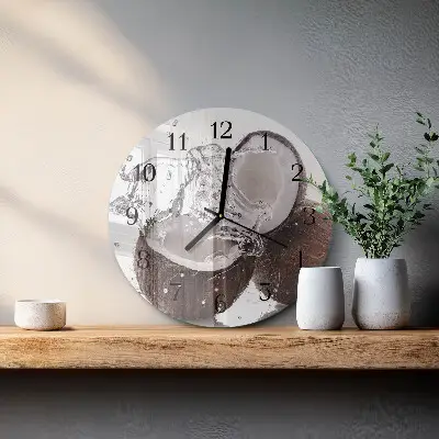 Kulaté skleněné hodiny na zeď Kokosové ořechy