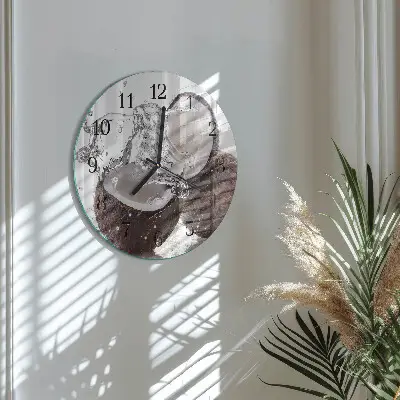 Kulaté skleněné hodiny na zeď Kokosové ořechy