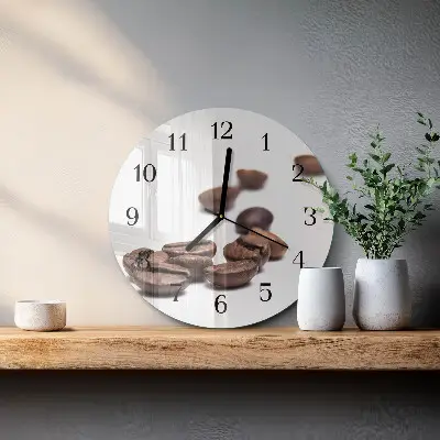 Nástěnné hodiny skleněné kulaté Kávová zrna