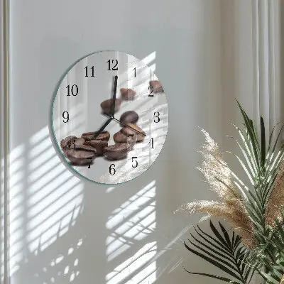 Nástěnné hodiny skleněné kulaté Kávová zrna