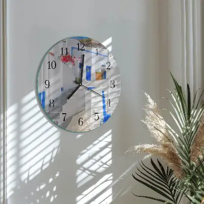 Hodiny s fotkou skleněné kulaté Santorini