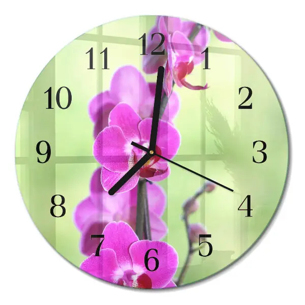 Nástěnné hodiny skleněné kulaté Orchidej