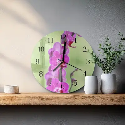Nástěnné hodiny skleněné kulaté Orchidej