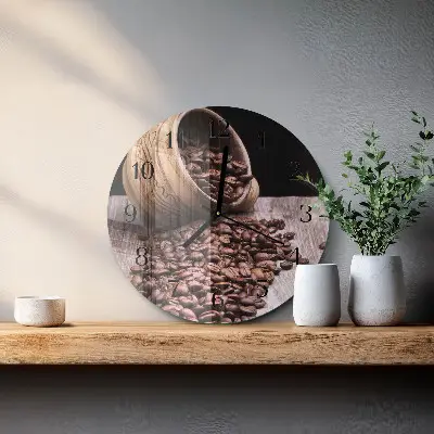 Kulaté skleněné hodiny na zeď Kávová zrna