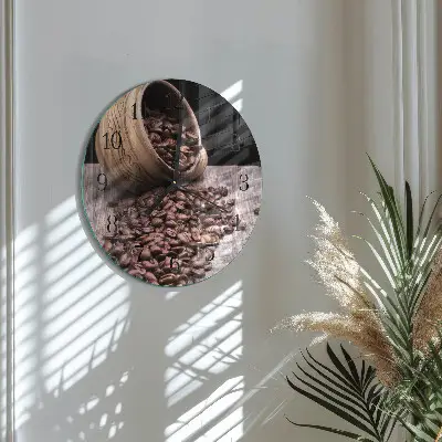 Kulaté skleněné hodiny na zeď Kávová zrna